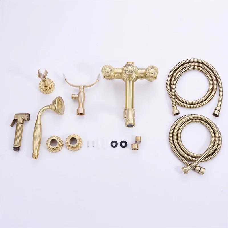 

Shower Faucets Set Shower System Antique Luxury Brass Rainfall Tap Spray Shower Head Bathroom Shower Set Water Mixer CraneR45502
