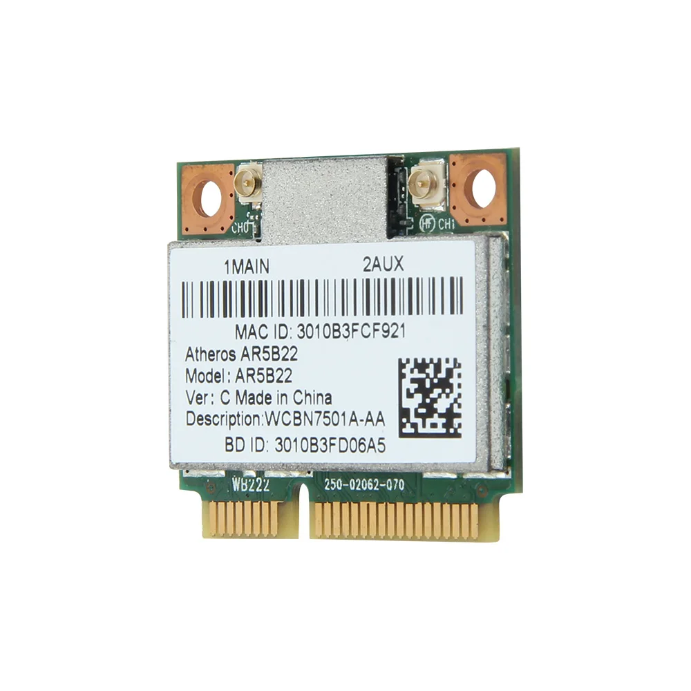 Двухдиапазонный Wi-Fi AR5B22 300 Мбит/с 802.11bgn Half Mini PCI-E WLAN 2 4 ГГц/5 ГГц + Bluetooth 0