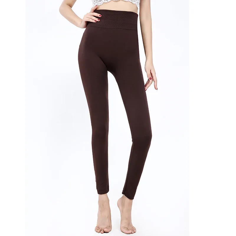 brown SVOKOR S-XL теплые женские леггинсы с высокой талией Зимние Бархатные леггинсы Женские однотонные Осенние леггинсы большого размера 9 цветов - Цвет: brown