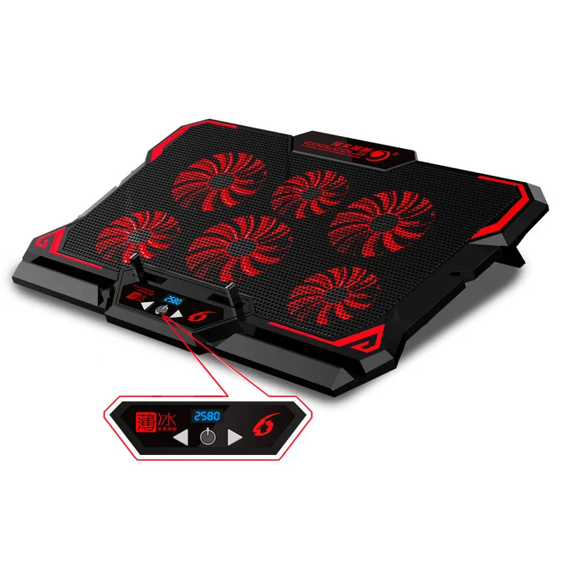 With Led Screen COOLCOLD 17 дюймов игровой ноутбук кулер шесть вентиляторов светодиодный экран два usb-порта охлаждающая подставка для ноутбука Подставка для ПК ноутбук - Цвет: With Led Screen