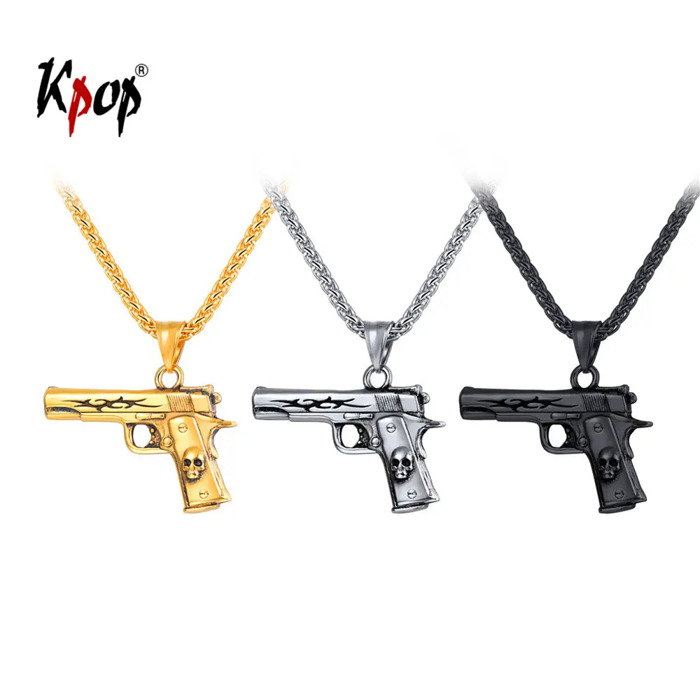 Подвеска Kpop Gun ожерелье в стиле рок панк из нержавеющей стали золотого/черного