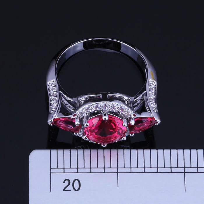 Женское кольцо с красным кристаллом и фианитом обручальные кольца серебристого