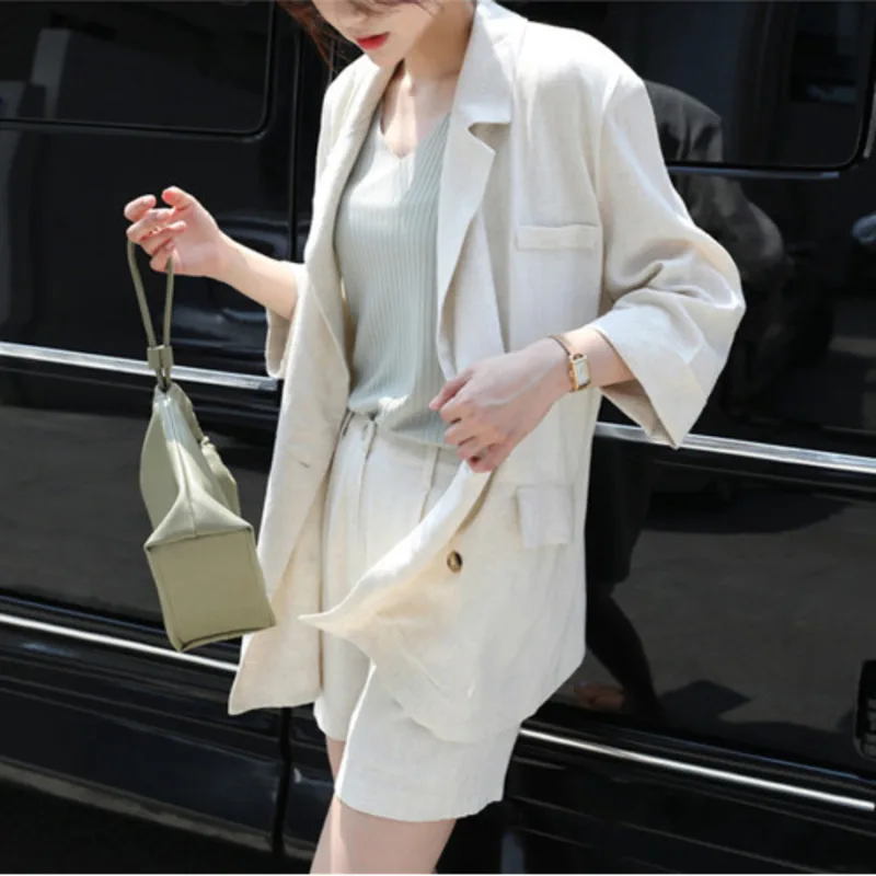 Женский однотонный Блейзер genayoa летние пальто из хлопка и льна три четверти для