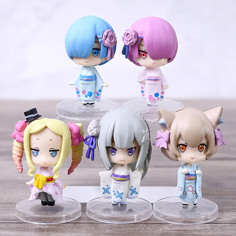 Аниме 5 шт. Re:Life in a другой мир фигурки из ПВХ Rem Ram Emilia beатрис Mini Q version игрушки модель