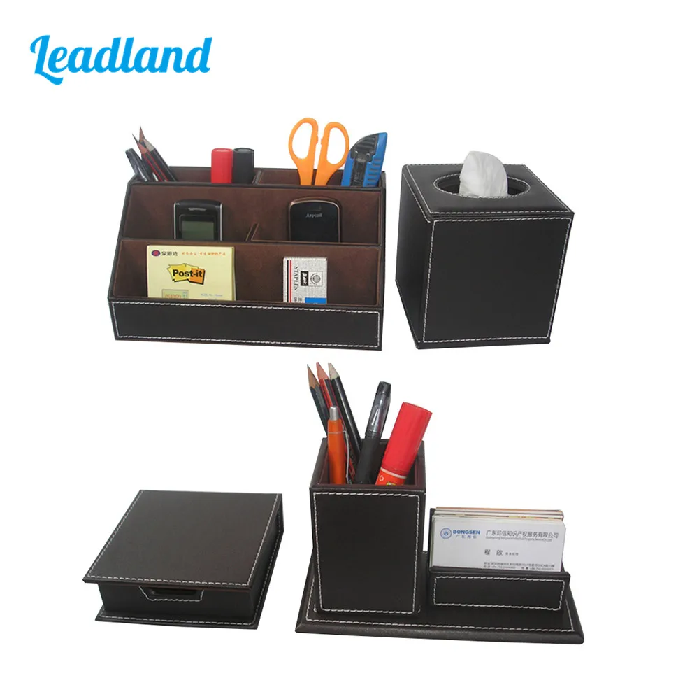 Office Accessories Desk Organizer Set Stationery Organizer PU Leather Pencil Pen Holder Memo Box Tissue Case Storage Boxes T42