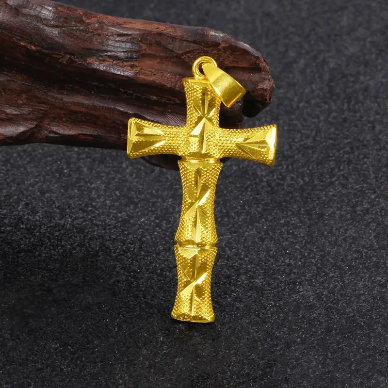Ожерелье с подвеской-крестом в форме бамбука позолоченное желтое ожерелье для