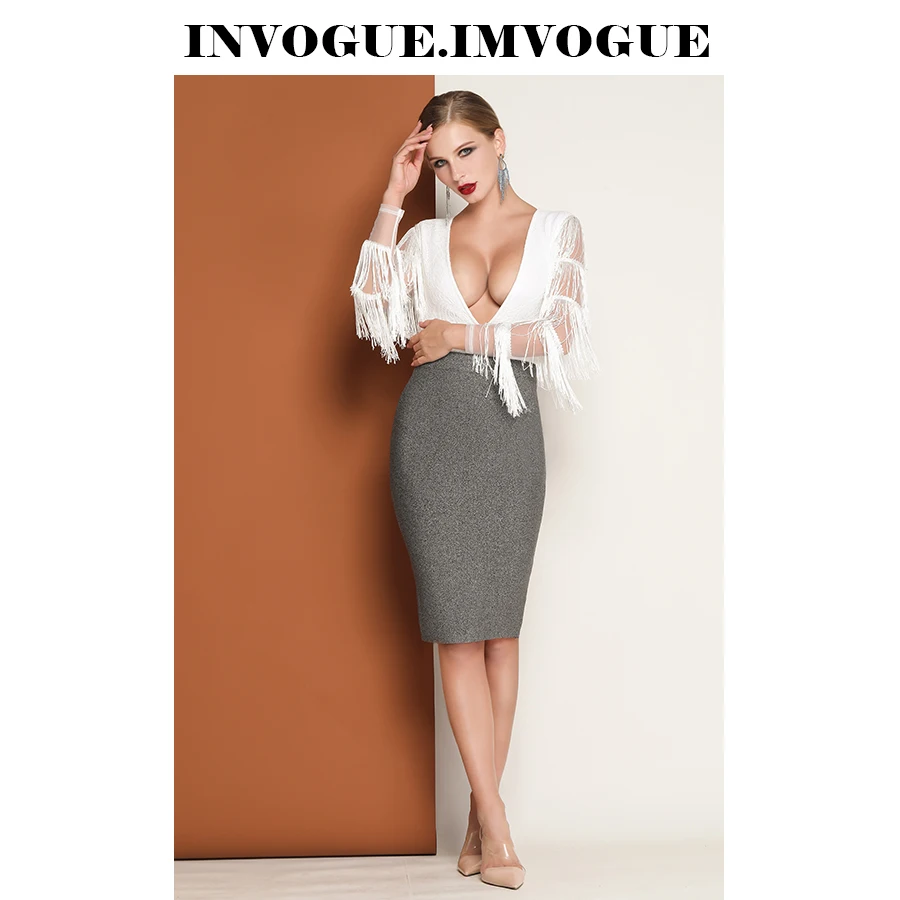 INVOGUE. Женский облегающий топ с кисточками ivogue белый v образным вырезом и длинными