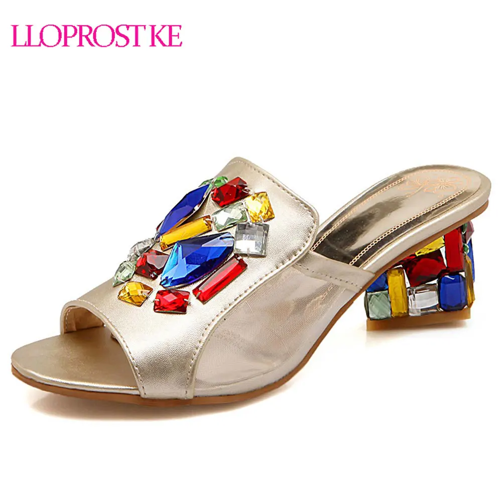 

LLOPROST KE Zapatos Mujer женские сандалии на толстом каблуке с открытым носком на платформе сандалии стразы на высоком каблуке Летняя обувь Размер 43 ...