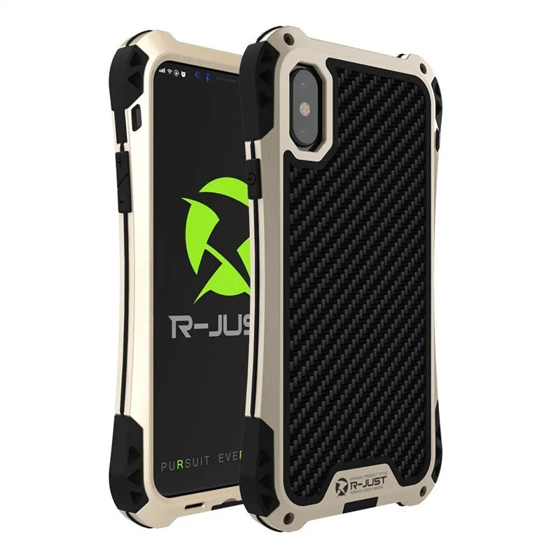 Gold Black R-JUST противоударный защитный чехол для телефона Apple iphone X, 8, 7, 6 Plus, 5 5S, Роскошные водонепроницаемые жесткие чехлы для iphone XS, XR, XS, Max - Цвет: Gold Black