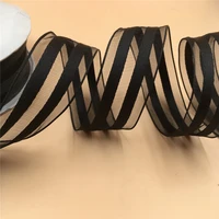 n2191 38mm x 25yards roll gift box wrapping wired edges black satin organza stripes ribbon