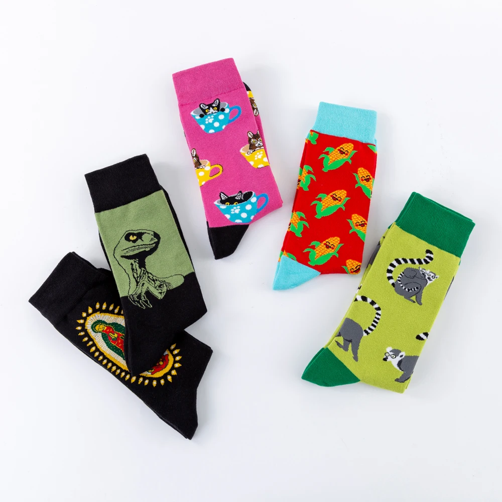 Веселые мужские повседневные носки в стиле Харадзюку с забавным красочным