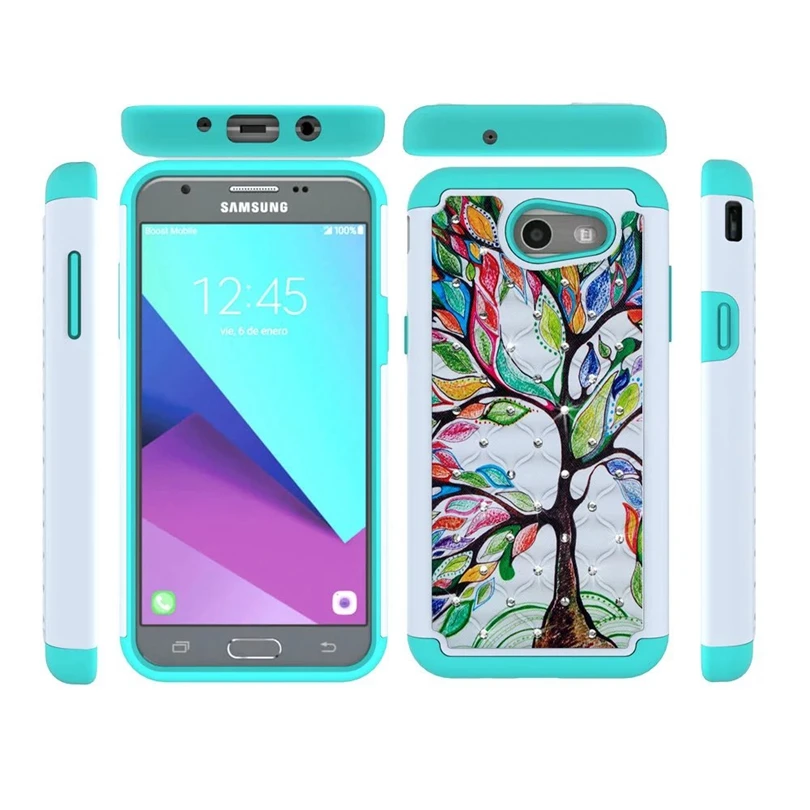 For 2017 Samsung Galaxy J3 Prime Spot Drill Painting Soft Silicone + PC 2 in 1 Material Armor Protective Case Cover J327P |