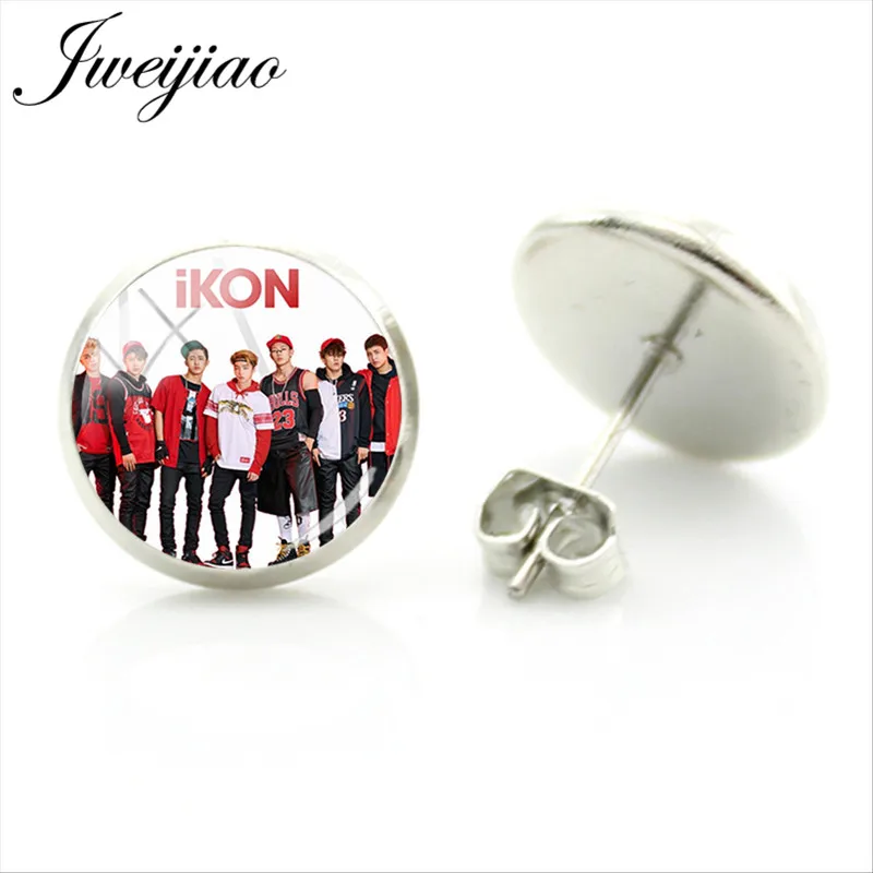 JWEIJIAO IKON K-pop серьги-гвоздики стеклянные кабошон фото металлические серьги цвет