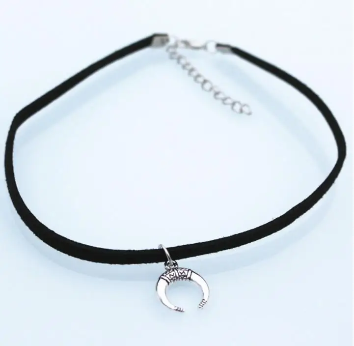 n163 Velvet Leather rope Moon Crescent Chokers necklace Pendants Punk Necklaces For Women Fashion Jewelry | Украшения и