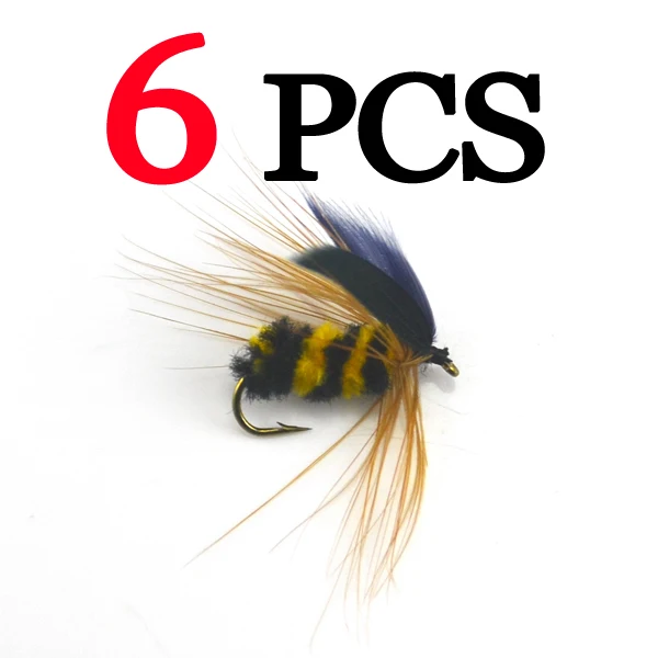 6pcs MNFT 6 шт.#10 черный и желтый Шмель пчела Муха Рыбалка бас форель насекомое приманка сухие мухи Нимфа Рыбалка - Цвет: 6pcs