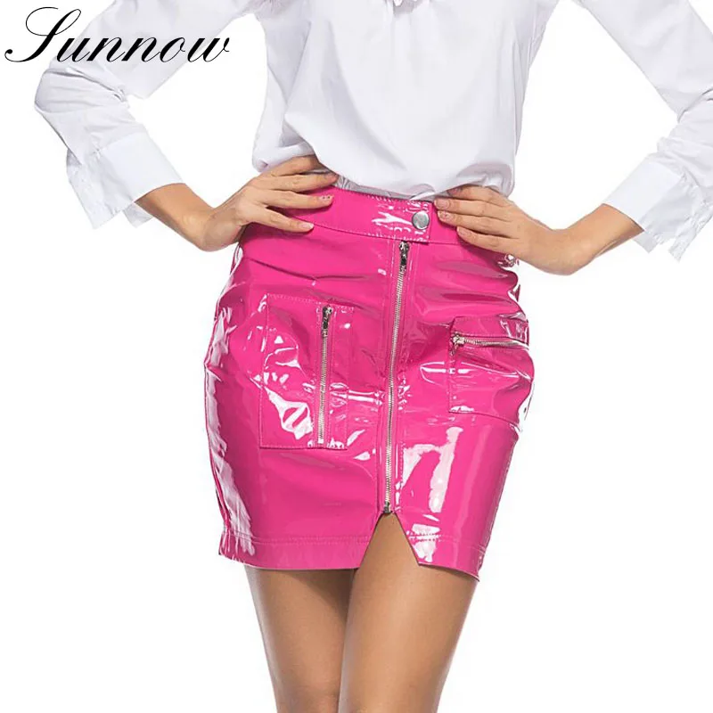 SUNNOW/Осенняя юбка из искусственной кожи женская сексуальная с высокой талией 2019
