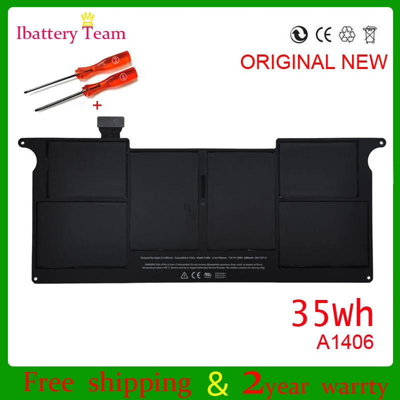 Аккумулятор A1406 для Apple Macbook Air 11 ''(A1370 2011) MC968/A MC969/A (A1465 2012) MD223 MD224 MC968 MC969 35WH 7 3 В