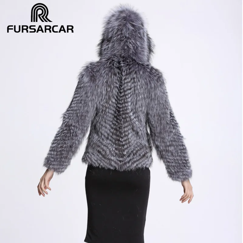 Женское меховое пальто FURSARCAR короткое с натуральным мехом лисы длинным рукавом