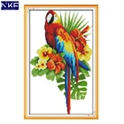 NKF Набор для вышивки крестом ручной работы с изображением попугая и цветов для домашнего декора
