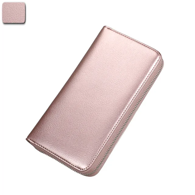 Rose-Gold Женский блокирующий кредитный держатель для карт, органайзер, натуральная кожа, для мужчин, роскошный, для путешествий, для паспорта, Длинный кошелек, бизнес держатель для ID, сумка для телефона - Цвет: Rose-Gold