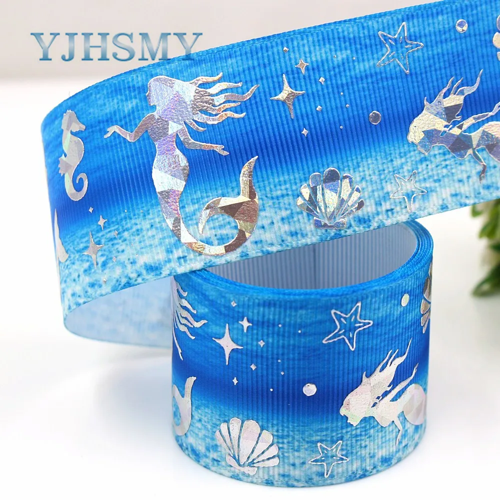YJHSMY G 18720 663 38 мм 10 ярдов Лазерная Серебряная подводная печать мира grosgrain лента DIY