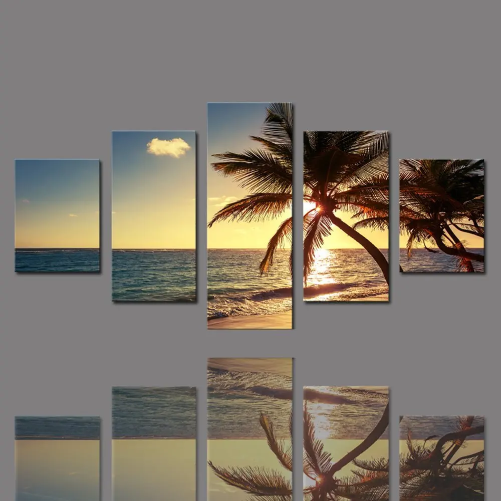 

5 Pieces Canvas Art Sea Sunset Palm Trees Painting Modern Home Decoration Posters And Prints Wall Art Picture For Living Room
