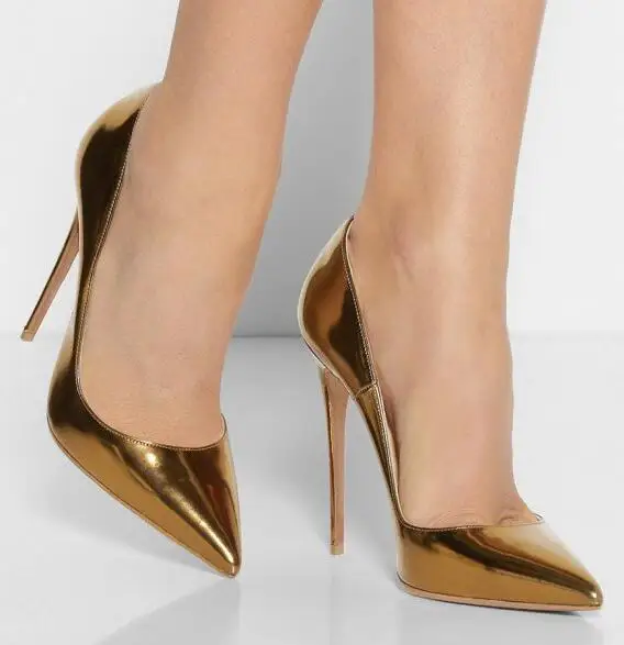 

Moraima Snc Gold Metallic Heels Pointy Toe Stiletto Heel Pumps for Office Lady Sexy 12cm Thin Heels Woman Dress Shoes