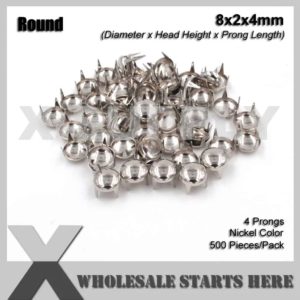 8mm Round Nickel Панк DIY Английский Великобритания 77 круглый конус шпильки в серебряном цвете с 2 зубцами(более 20 лотов получите скидку 40%) используется для кожаного ремесла - Цвет: 8mm Round Nickel