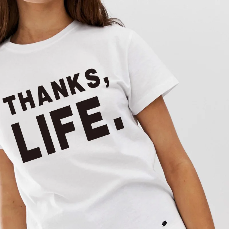 Женские футболки с коротким рукавом из смеси хлопка топы принтом THANKS LIFE летний