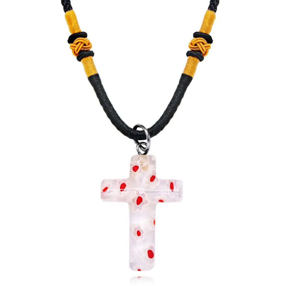 Murano Glass Pendent Necklace Women Fashion Jewelry Charm Gifts Red Yellow Blue Colored Pendents Cross Shaped | Украшения и