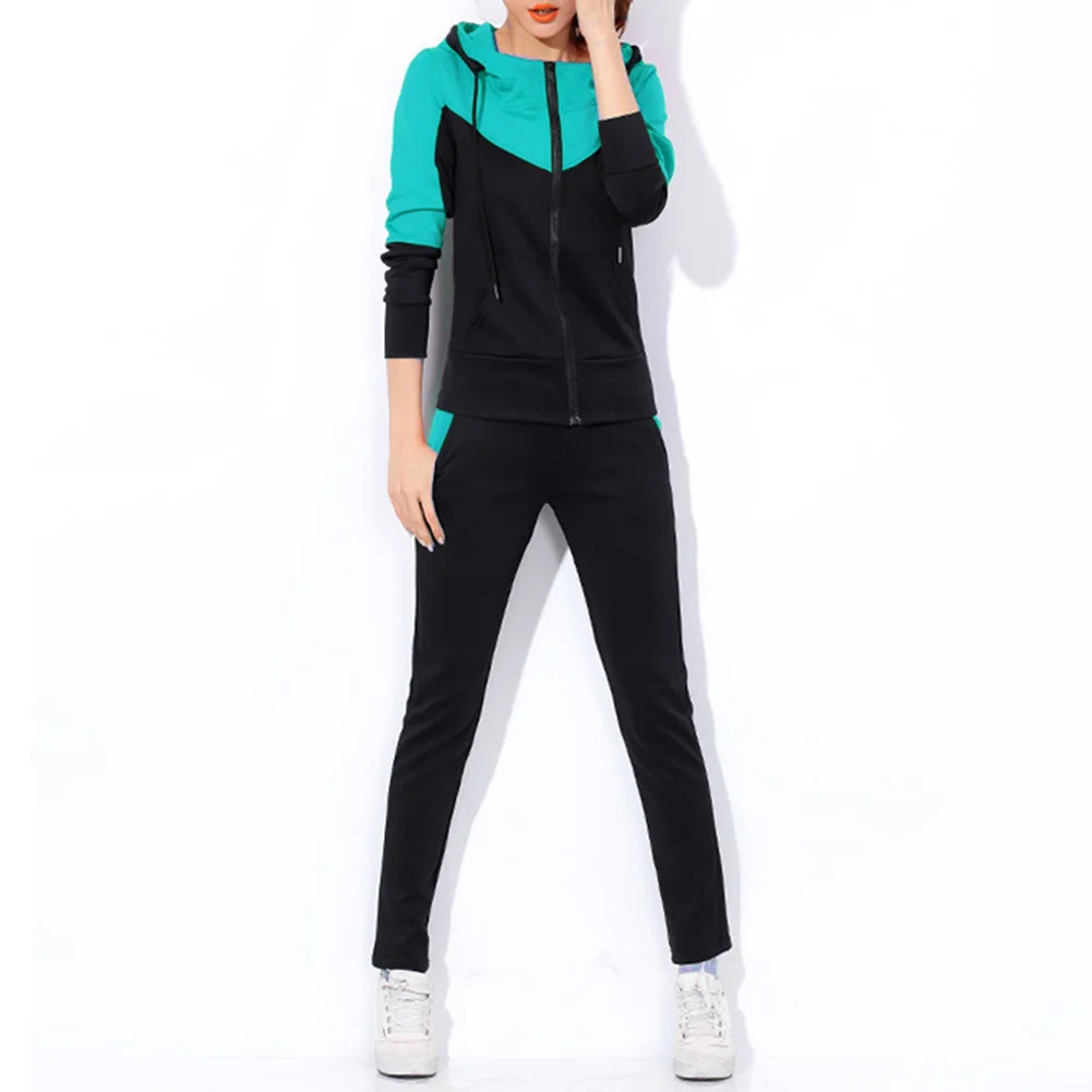 Осенний женский спортивный костюм 2 шт./компл. топ с капюшоном + брюки круглым