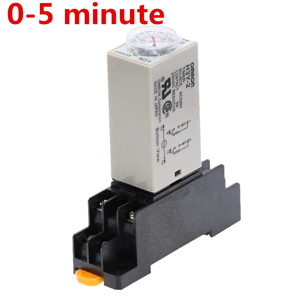 1 шт. H3Y 2 DC 12V 24V /AC 110V 220V Таймер задержки Реле времени 0 5 минут с базы 5A|time relay|delay timerac