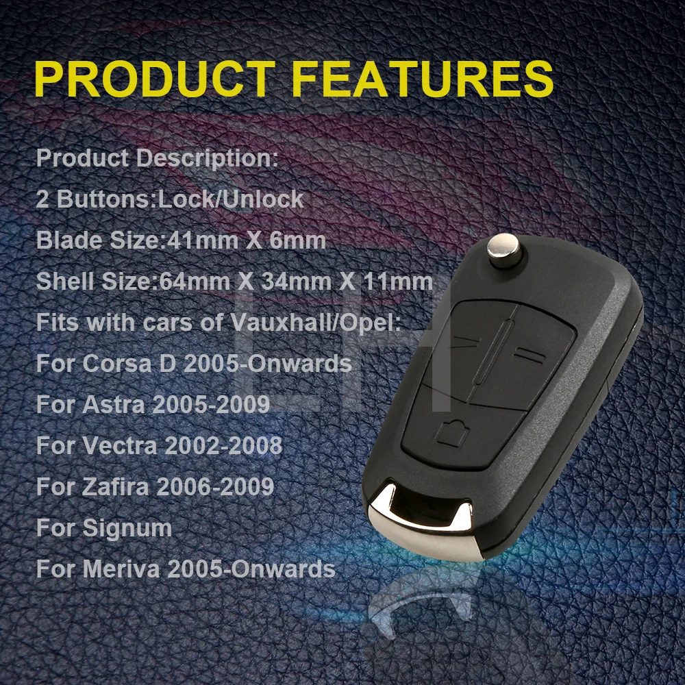 Автомобильный брелок для ключей 2 кнопки флип пульт складной чехол Стильный Vauxhall
