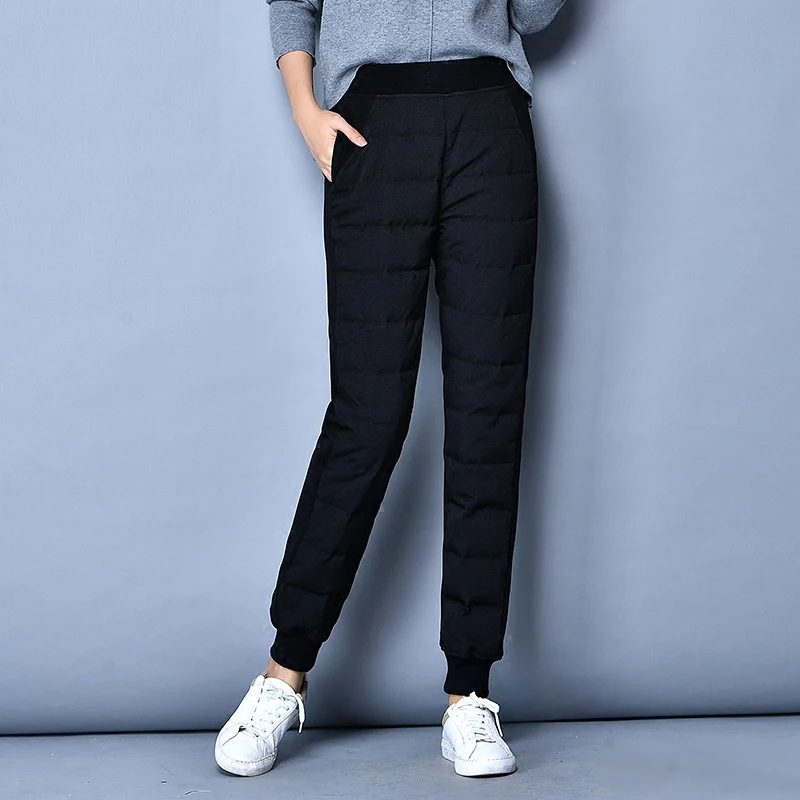 

YNZZU новые зимние штаны на утином пуху для женщин с высокой эластичной талией повседневные плотные теплые шаровары брюки женские брюки B122