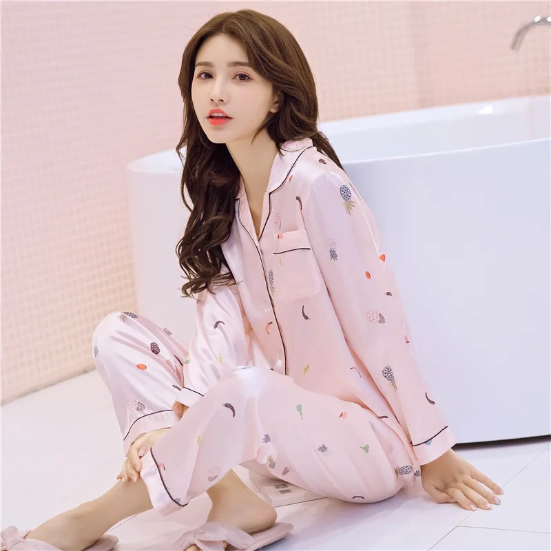 2 шт. одежда для сна Женский атласная из искусственного шелка пижамный комплект