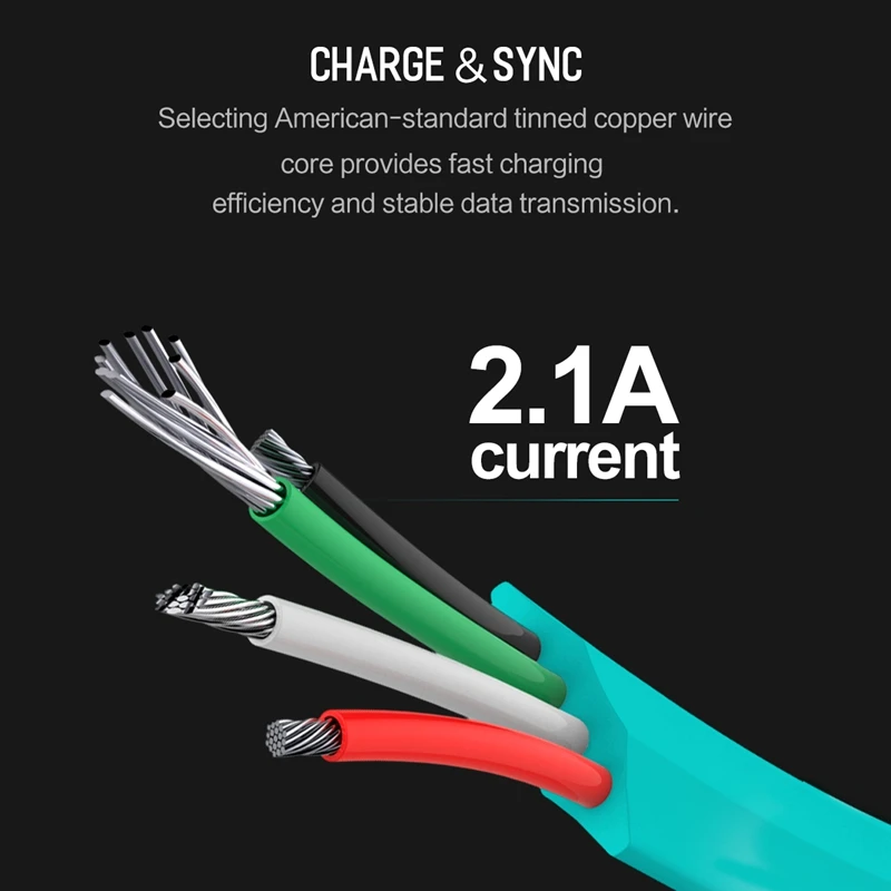 Usb-кабель с автоотключением для iPhone 6, ROCK 1 м, цинковый сплав 2,1 А, Макс., светодиодный кабель для быстрой зарядки, кабель для синхронизации iPhone X 7 8, usb-кабель