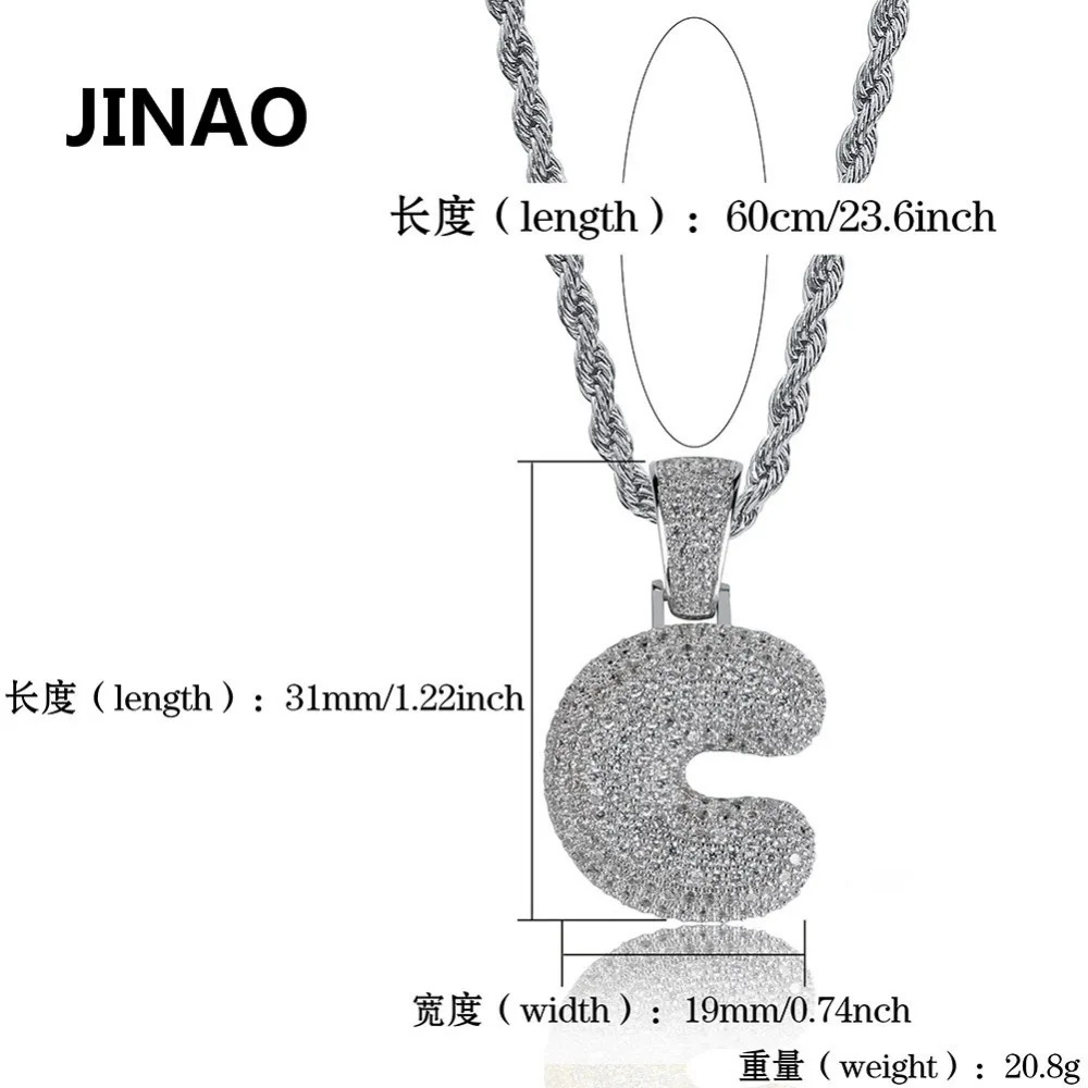 JINAO хип-хоп Iced Out пользовательские Пузырьковые буквы кулон ожерелье микро Pave AAA+ Циркон с веревкой Чиан и теннисная цепь DIY ювелирные изделия