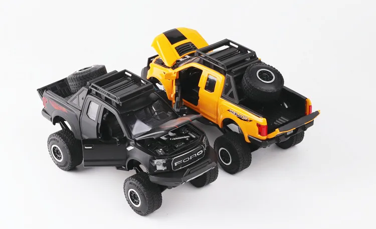 Сплав литья под давлением для Ford F150 Raptor пикап Рок Гусеничный грузовик Вытяните назад Модель автомобиля коллекция звук и светильник хобби игрушки подарок