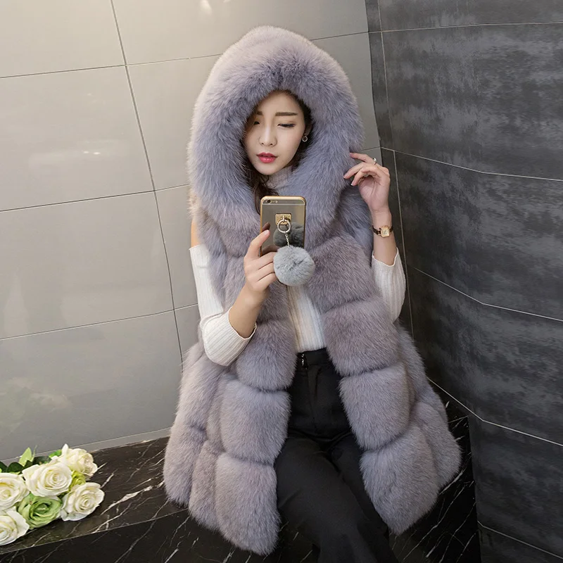 2019 новый корейский вариант цельного меха лисы с капюшоном кожаный жилет для езды