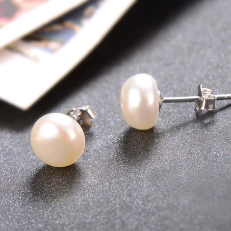 Женские серьги гвоздики серебряного цвета с жемчугом 7 мм и 8 мм|pearl stud earrings|stud
