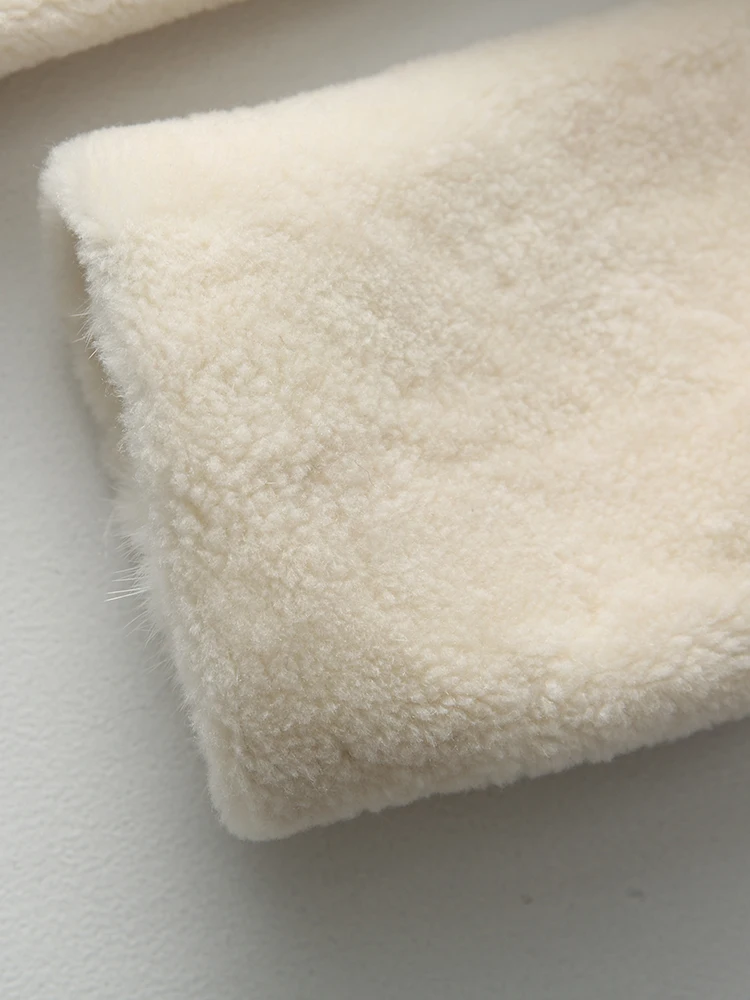 Женское длинное пальто из овчины с воротником натурального меха норки Осень зима