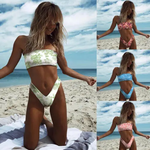Новинка Женский комплект бикини с высокой талией и принтом бюстгальтер пуш ап