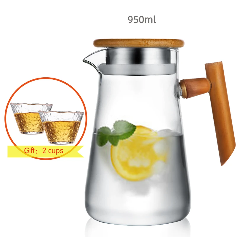 950ml style B Стеклянный чайник для холодной воды, стеклянный кувшин с деревянной ручкой, чайник для чая, горячая вода, фруктовый сок 950 мл - Цвет: 950ml style B