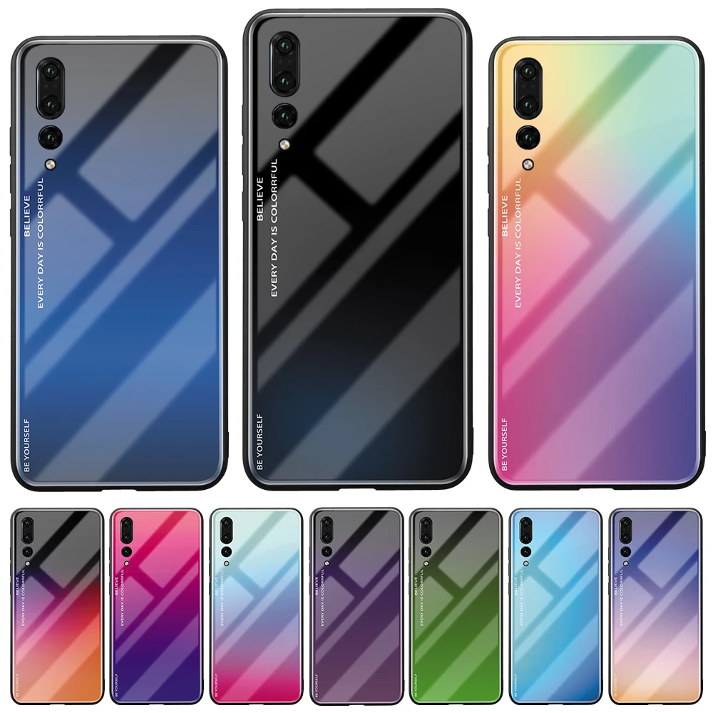 Новые градиентные чехлы с закаленным стеклом для huawei P30 P20 P10 Lite Коврики 20 10 9 8 Pro Nova3 Nova4 Nova3i P9 P10 плюс