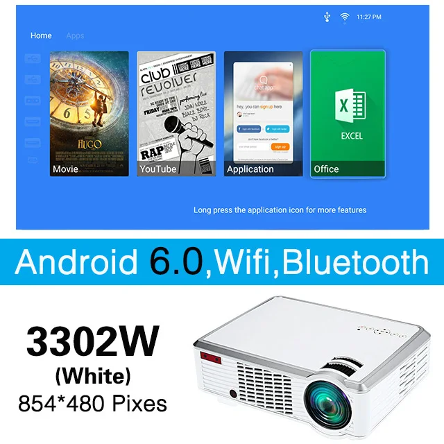 3302W-White Poner saund 3302 светодиодный проектор дополнительно Android 3500 люмен 3D Поддержка Full HD 1080P HDMI домашний кинотеатр bluetooth-проектор Bluetooth - Цвет: 3302W-White