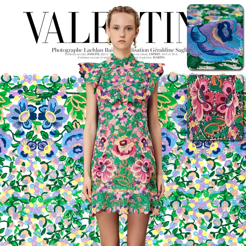 Кружевная ткань с ажурной вышивкой модная Цветущая Цветочная вышивка винтажная