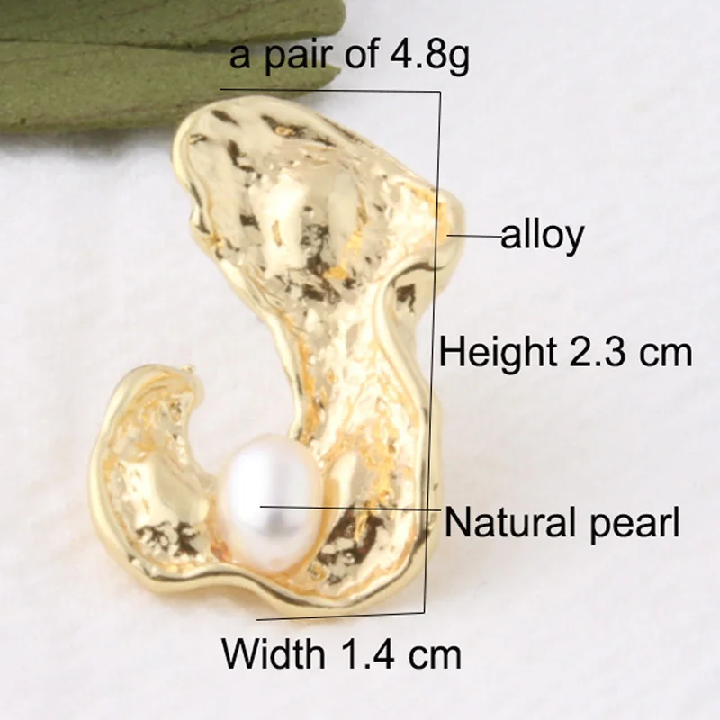 NeeFuWoFu Orecchini NEW Geometric Genuine Pearl Drop Earrings for Women Handmade Gold Hollow Freshwater Pearl Pendant Dangle Ear