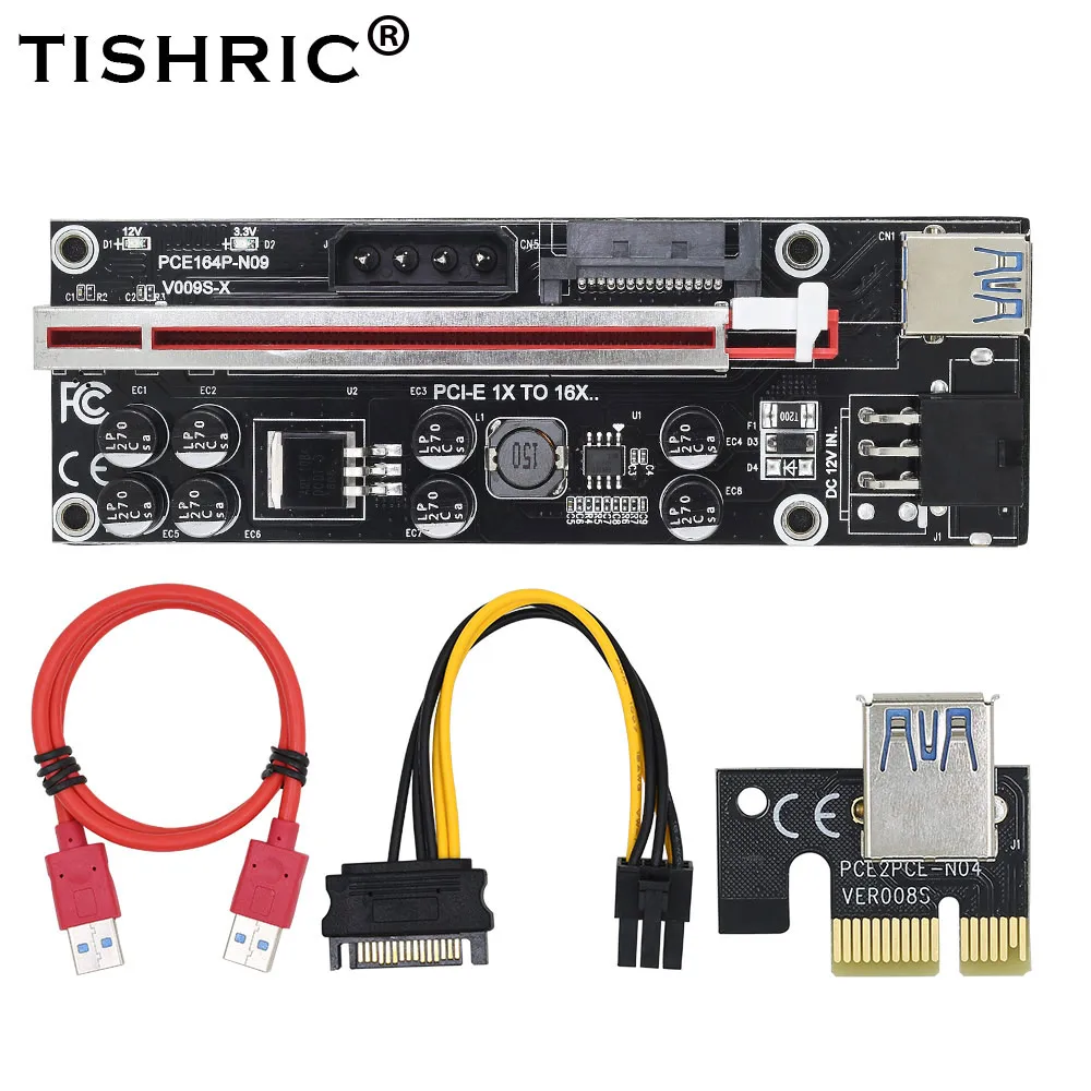 TISHRIC V009S X Mining Super Version Riser Card PCI Express PCIE E Molex 6pin адаптер питания Bitcion Mine| |