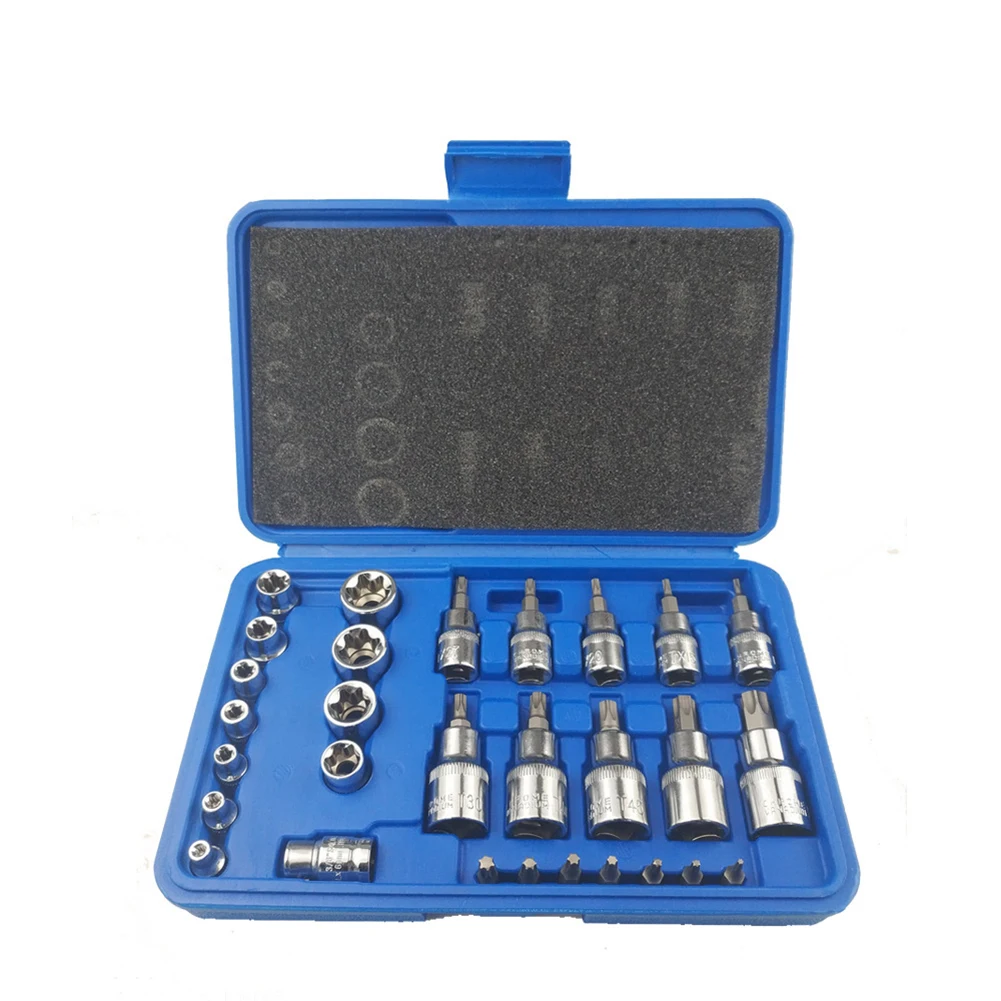 30 шт./компл. Torx Star Бит Набор торцевых головок 3/8 1/4 1/2 в привод для шестигранных бит Набор торцевых головок с большим вращающим моментом укрепить CR-V розетки инструмент