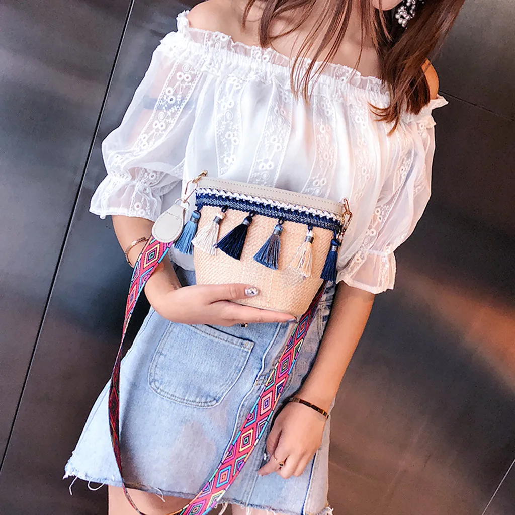 Сумка мессенджер Женская в этническом стиле винтажная пляжная соломенная